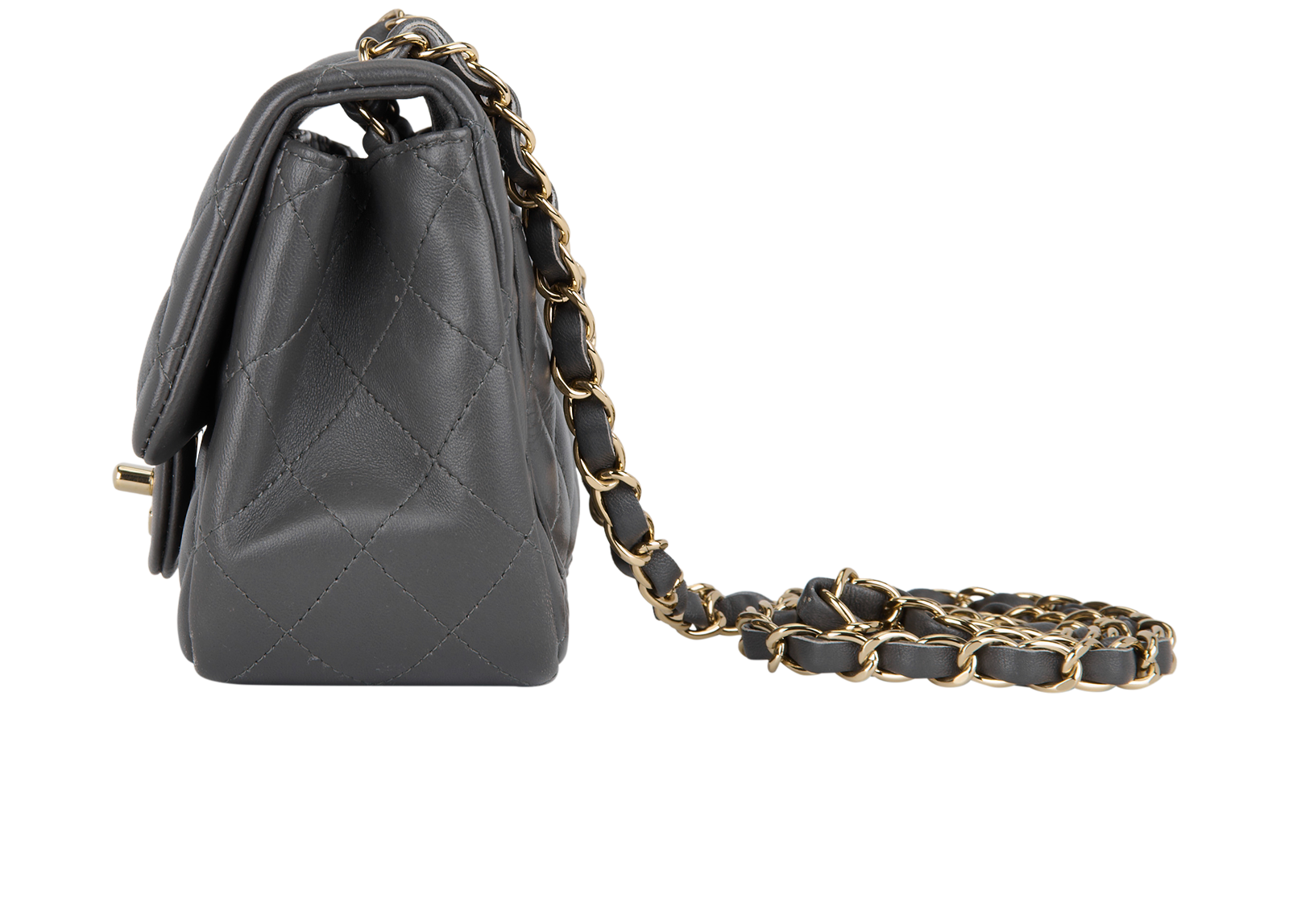 Mini Square Classic Flap, &pound;3,800, Handbags, Grey, Lambskin Leather, Bottom view